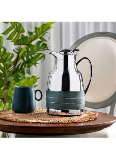 Buy Vacuum Flask Steel Leather Blue 1L in Saudi Arabia