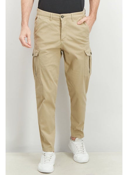 Buy Men Regular Fit Plain Chino Pants, Khaki in Saudi Arabia