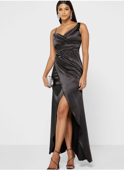 Buy Ruched Detail Satin Dress in Saudi Arabia