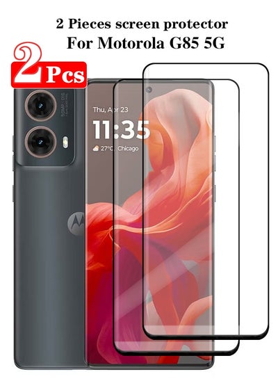 Buy 2 Pieces Full Cover Glass Screen Protector For Motorola G85 5G Black/Clear and Screen Protector Accessories in Saudi Arabia