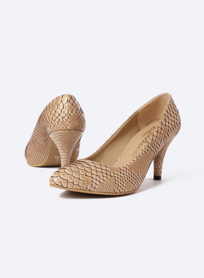 Buy Cobra-Textured Leather Heeled Shoes With A 9 Cm Thin Heel in Egypt