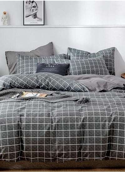 Buy Grey Check Print Bedding Set - King 200X230Cm in UAE