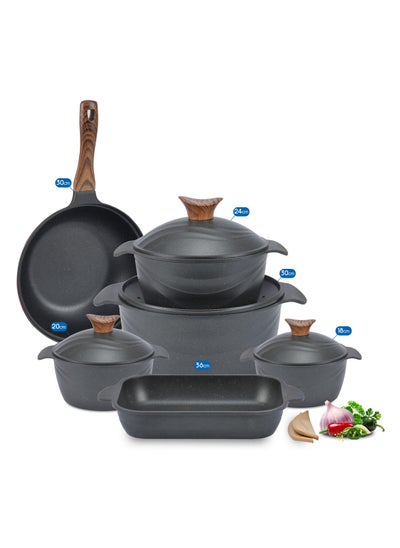 Buy 10-Piece Non-Stick Granite Square Cookware Set, Black in Egypt