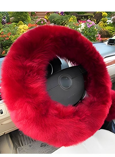 Buy Fur cover for the steering wheel (red color) in Egypt