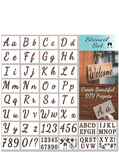 اشتري Letter Stencils for Painting on Wood - Alphabet & Drawing Reusable Cursive and Number Signs More Plastic Paint Art DIY Crafts في السعودية