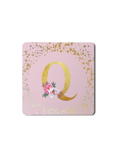 اشتري Designer Leather Coasters Mat for Beverage Drinks- Custom Monogram Initial Letter Floral Pattern Alphabet - Q (Pink) في الامارات