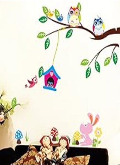 اشتري Decorative kids room sticker - Owls and bird cage on tree (100x35cm) في مصر