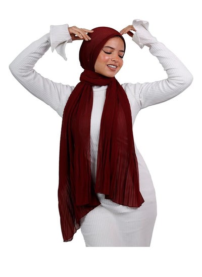 Buy Soft chiffon scarf with comfortable and gorgeous plissed on the head, size (75 cm * 200 cm) in Egypt