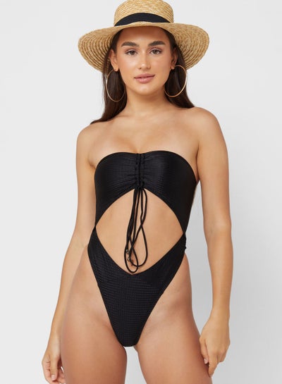 Buy Bandeau Ruched Halter Cut Out Swimsuit in Saudi Arabia