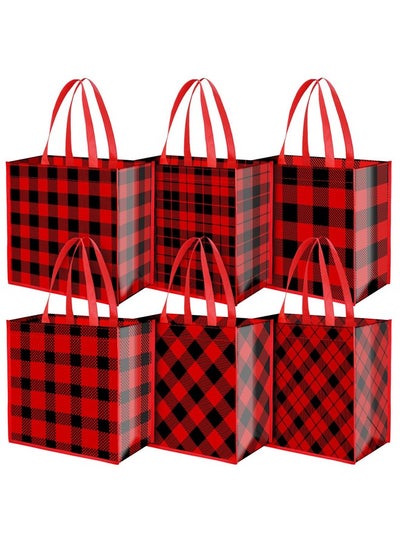 Buy 12 Pieces Extra Large Christmas Party Bags 14 X 13.8 X 7.5 Inches Red And Black Plaid Non-Woven Bags Gift Candy Tote Bags For Party Supplies in Saudi Arabia