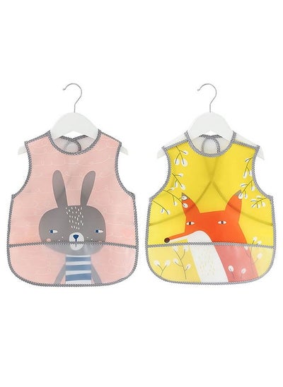 Buy 2 Piece Animal Printed Waterproof Crumb Catcher Pocket Bib With Adjustable Neckband in UAE