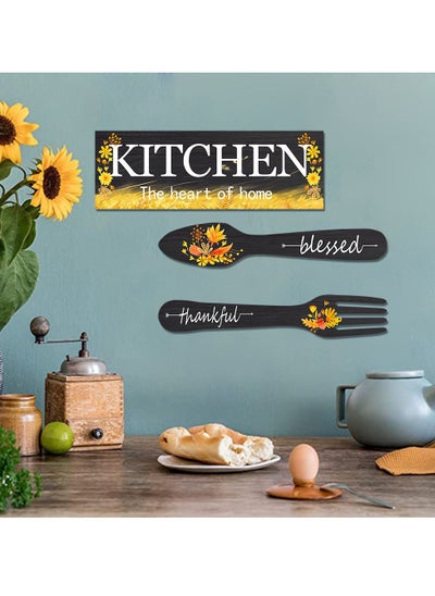 Buy 3-Piece Eat Sign Wall Decor,Kitchen Wooden Wall Pendant,Fork And Spoon Wall Decor,Country Wall Art For Dining Room in UAE