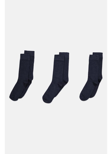 Buy Men 3 Pieces Plain High Socks, Navy Blue in Saudi Arabia