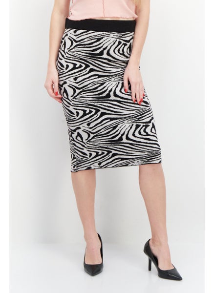 اشتري Women Animal Print Midi Skirt, Black/White في الامارات