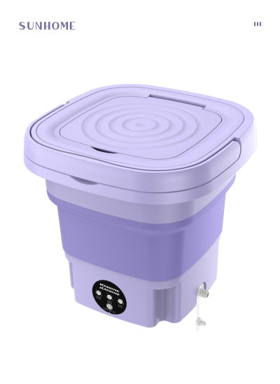 Buy Foldable and Portable Mini Washing Machine with Drain Basket for Traveling or Home 8L 10W MLSC-01 Purple in Saudi Arabia