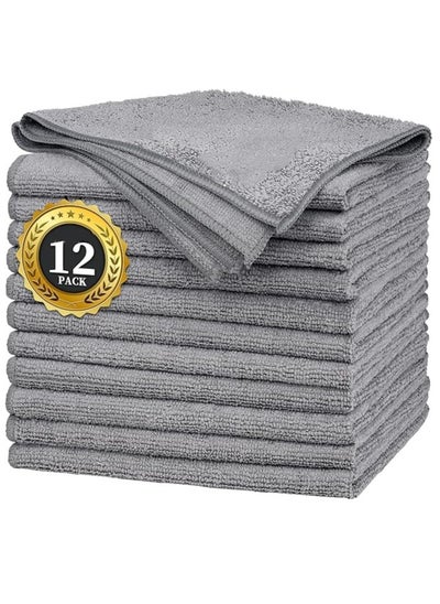 Buy 12 Pack Microfiber Cleaning Cloth,Highly Absorbent Cleaning Rags,12"X12" All Purpose Cleaning Towels for Housekeeping,Kitchen,Car,Lint Free and Reusable Microfiber Towels(Grey) in Saudi Arabia