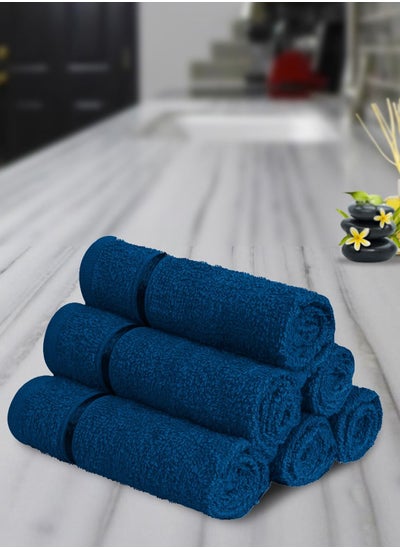 اشتري 450 GSM Face Towel 100% Cotton Ultra Soft, Super Absorbent, Antibacterial Treatment,terry-looped,30 cms x 30 cms (Navy blue, Set of 6) في الامارات