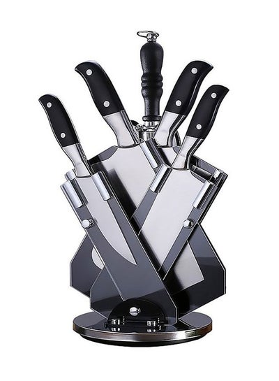 اشتري 6-Piece Kitchen Knife Set With Stand YG-789 Silver/Black في السعودية