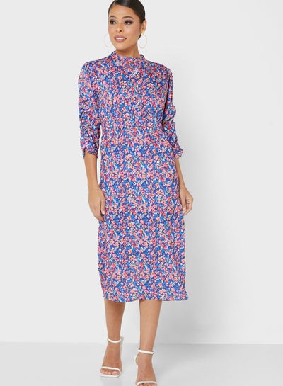 Buy Button Up Belted Printed Dress in Saudi Arabia
