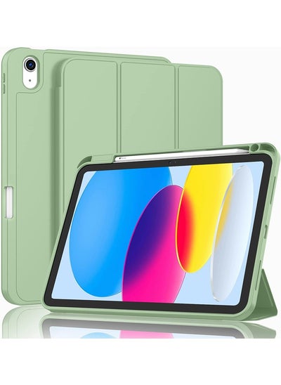 Buy Protective iPad 10th Gen 10.9 Case 2022, Slim Stand Smart Cover With Pencil Holder And Trifold Stand -Green in UAE