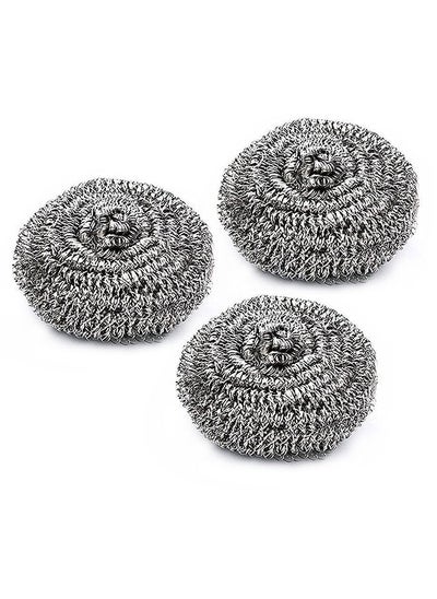 Buy Royalbright Heavy Duty Stainless Steel Scourer RF10635 For Kitchen and Bathroom Use| Non-Rusting Wire Scrubbers for Tough Stain Removal| Round Scrubbers| Pack of 3| Silver in UAE