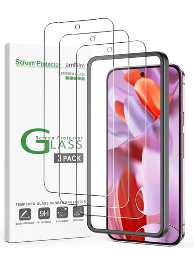 Buy amFilm Designed for Google Pixel 9 Pro XL 6.8" 2024 Screen Protector Tempered Glass,Ultrasonic Fingerprint Compatible, with Easy Installation Frame, Anti Scratch, Bubble Free, Case Friendly, 3 Pack in Egypt