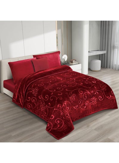 Buy Double-sided blanket, weight 4 kilograms, engraved face, plain face, with a super soft texture, size 160*220 cm in Saudi Arabia