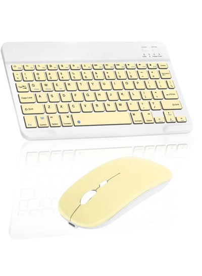 اشتري Wireless Keyboard and Mouse Combo Bluetooth Keyboard Mouse Set with Rechargeable Battery Yellow في الامارات