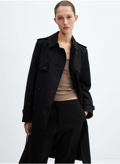 اشتري Belted Button Detail Trench Coat في الامارات