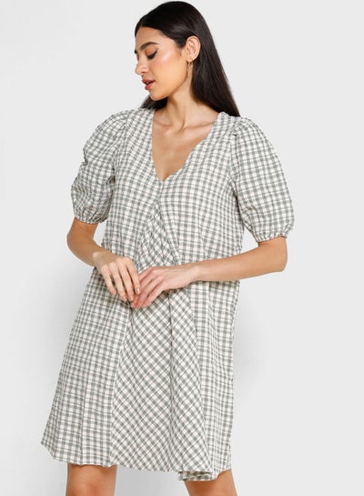 Buy Checked Puff Sleeve Dress in UAE