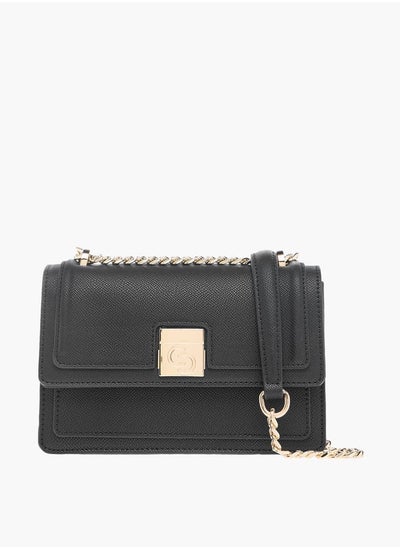 اشتري Solid Crossbody Bag with Chain Strap and Flap Closure في الامارات