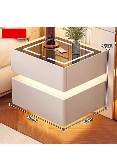 Buy Modern Bedside Nightstand Table with LED Mirror, Sensor Light, Wireless Charging and BT Speaker 40CM in UAE