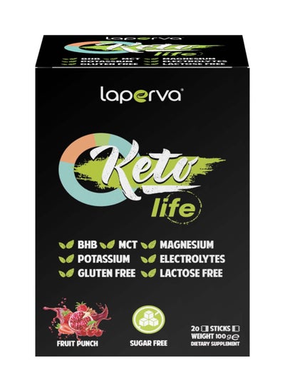 اشتري Keto Life Electrolytes Drink - Fruit Punch Flavor, 20 Sticks-20X5gm, Keto-Friendly, Vegan, Rich in Electrolytes, MCTs, and BHB for Increasing Energy, Activity, and Focus,Suitable for Low Carb Dieters في الامارات