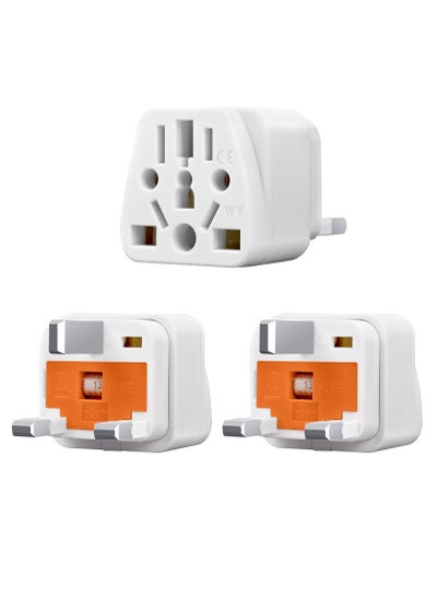 Buy 3-Pack Universal Travel Power Adapter, British Standard 13a with Fuse, Converts Us/Jp/Au/Eu/Cn to Uk, White in Saudi Arabia