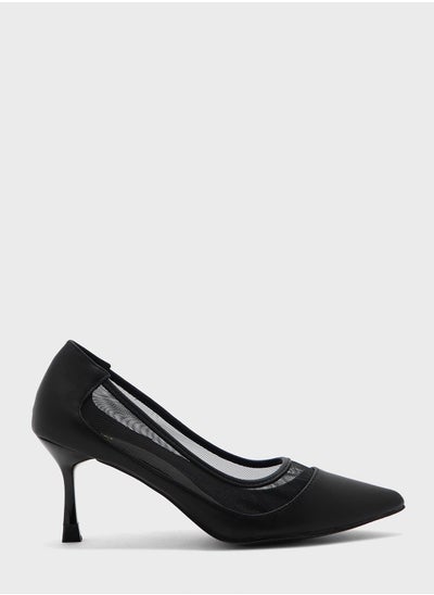 Buy Faux Suede Sheer Trim Pointed Pump in Saudi Arabia