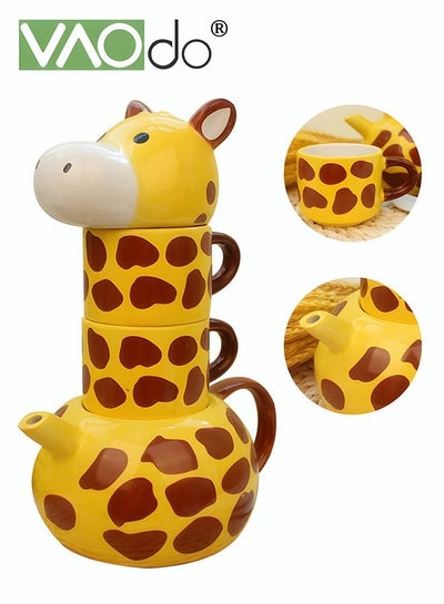 Buy 4PCS Creative Ceramic Coffee Mug Giraffe Shape Underglaze Color Craftsmanship Kettle and Water Cup Set Coffee Cup Tea Cup in UAE
