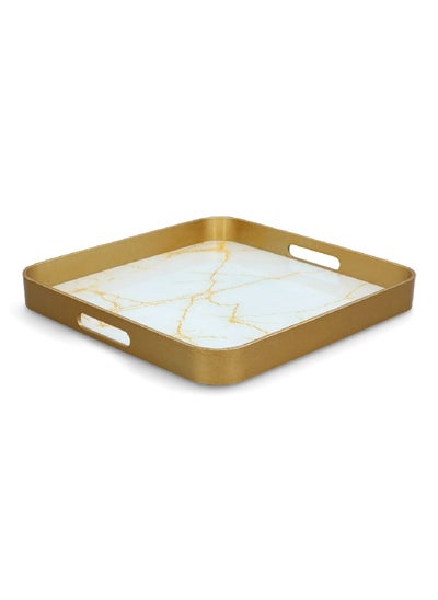 Buy Modern Smooth Finish Square Serving Tray with Integrated Grip Gold 37.5 x 4.4cm in Saudi Arabia