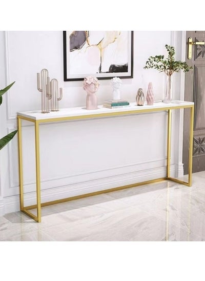 Buy Console Table for Entryway Faux Marble Sofa Table with Golden Frame for Living Room Office in UAE