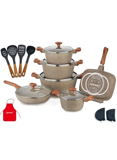 Buy 19 Pieces Granite Coated Cookware Set in UAE