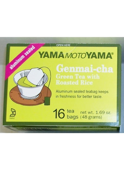 Buy Yamamotoyama Genmai-cha Green Tea with Roasted Rice 16 Count Tea Bags Aluminum Sealed (3 Pack) in UAE