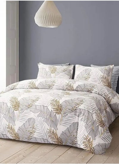 Buy Elegant leaves duvet cover set, white with gray, variance sizes. in UAE