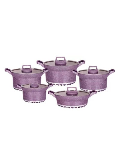 اشتري 17-Piece Granite Energy Saving Cookware Set Purple Casserole 32, 28, 28, 24, 20cm في الامارات