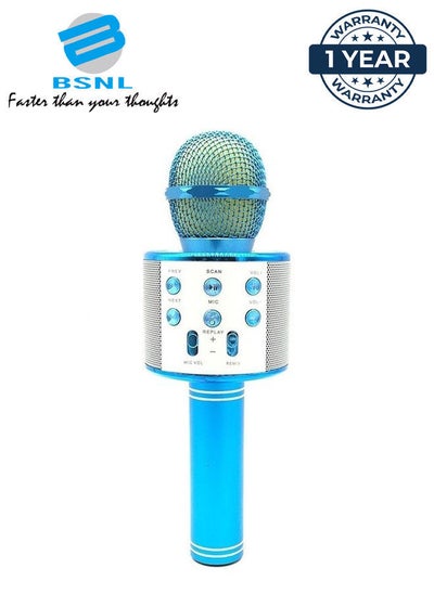 Buy Portable Wireless Handheld Karaoke Microphone With Bluetooth Speaker WS-858 Blue in UAE