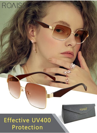 Buy Women's Square Sunglasses, UV400 Protection Sun Glasses with Gold Frame, Fashion Sun Shades for Women with Glasses Case, 57mm in Saudi Arabia