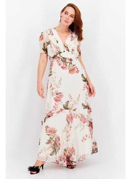 اشتري Women Floral Print Maxi Casual Dress, Ivory Combo في السعودية