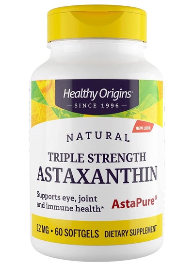 Buy Triple Strength Astaxanthin Supports Eye, Joint and Immune Health 12 mg Dietary Supplement - 60 Softgels in UAE