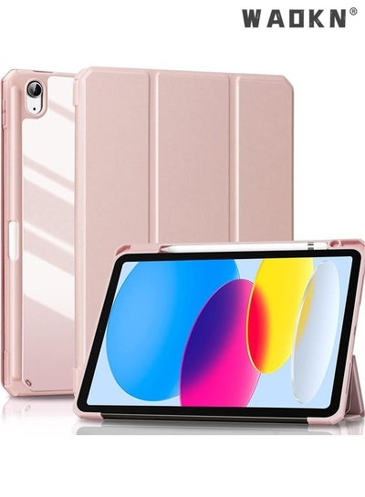 Buy Pro Case for iPad 10th Gen Case with Pencil Holder 2022 iPad 10.9 Inch Case, Clear Transparent Back Shell Trifold Protective Cases Shockproof Cover for 2022 iPad 10th Gen A2696 A2757 A2777 -Pink in UAE