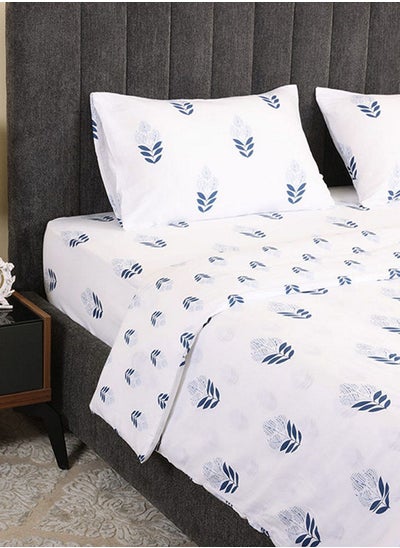 Buy Mughal Super King Duvet Cover Set, White & Navy – 260x240 cm, 225 TC in UAE