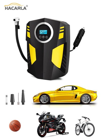 Buy Digital Tire Inflator Portable Air Compressor 100PSI DC12V 3 Meter Corded Air Pump with Auto Stop and LED Light 3 Nozzle Adaptors for Car Bike Ball Motorbike in UAE