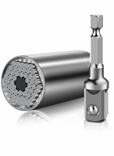 Buy Universal Socket Socket Wrench with Electric Drill Adapter Silver Self-Adjusting Set Convenient and Durable DIY Tools for Men Him Husband Dad Father 1Pcs, 7 - 19 MM in Saudi Arabia